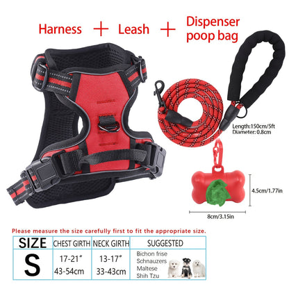 Ensemble harnais et laisse pour chien 4 pièces, gilet réfléchissant en Oxford anti-traction et anti-étranglement avec laisse, distributeur de sacs à déjections et poignée de contrôle facile, pour chiens moyens et grands, dressage et promenade en extérieur