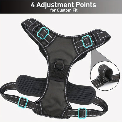 Ensemble harnais anti-traction et laisse pour chien – Harnais gilet réglable en tissu Oxford réfléchissant avec laisse à poignée rembourrée de 1,5 mètre pour chiens moyens à grands, boucles à dégagement rapide, tailles S à XL, 5 couleurs