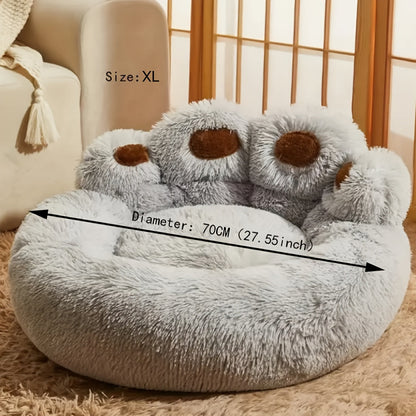 Panier rond pour chien et chat motif patte d’ours – Lit apaisant et doux pour animal de compagnie, antidérapant, chaud et confortable, petit, moyen, grand modèle, 50/60/70/90 cm, café/rose/gris