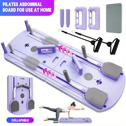 Planche de Pilates pliable 8-en-1 avec bandes de résistance – Appareil d'entraînement abdominal multifonction, matériau PP anti-déformation, design plat stable, rangement compact, équipement de gym à domicile pour hommes et femmes