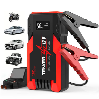 Démarreur de voiture 4000A/6000A avec compresseur d'air 150 PSI – Booster de batterie portable 2-en-1 et gonfleur de pneus, batterie externe à charge rapide USB, lampe de poche à 3 modes pour voitures, camions, motos et SUV