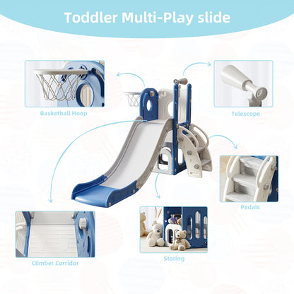 Toddler Slide & Kids Climber Playset - L-Shaped Indoor Outdoor Playground with Basketball Hoop, Storage & Telescope | Easy Assembly Gift for Boys and Girls Ages 1-6
