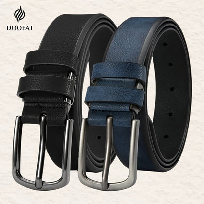 Lot de 2 ceintures pour homme en cuir de vachette véritable avec coffret cadeau – Ceinture classique vintage à boucle ardillon réglable pour jean, tailles 30"-52"