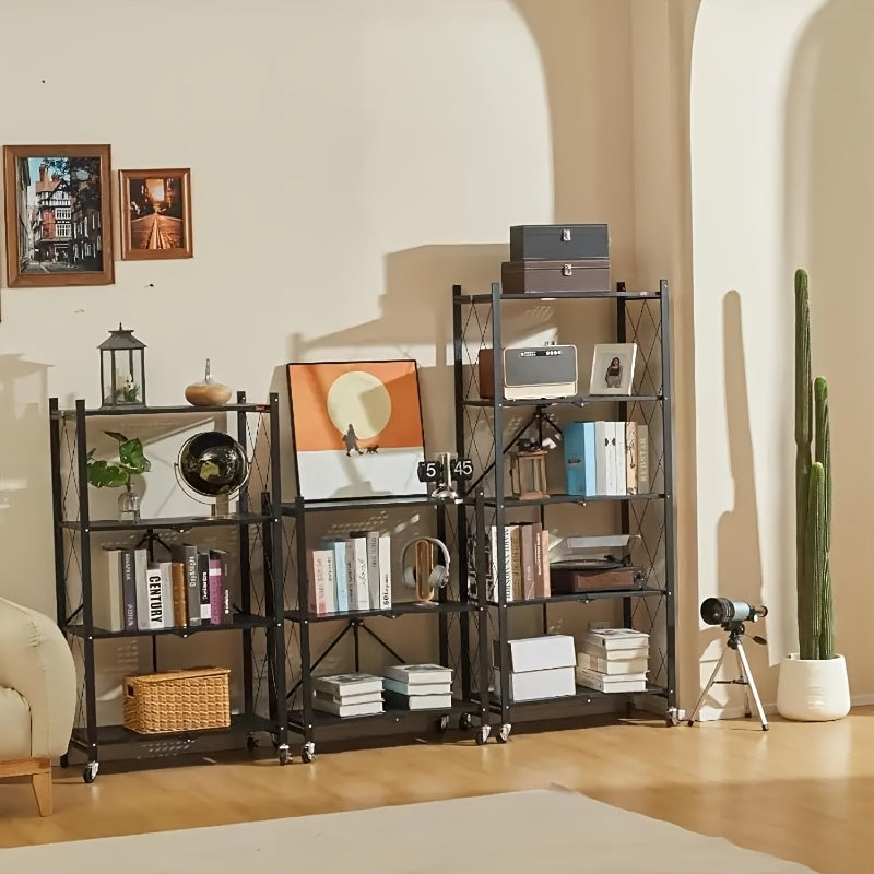 Étagère de rangement sur roulettes – Meuble de rangement mobile à 3, 4 ou 5 niveaux pour bureau et maison, organisateur à étages, montage facile – Noir et blanc
