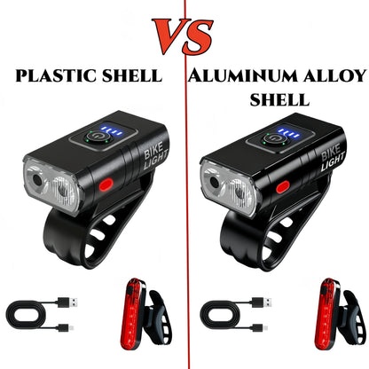 Ensemble d'éclairage de vélo ultra-lumineux rechargeable USB Type-C – Phare avant en alliage d'aluminium 6 modes & feu arrière 4 modes, éclairage LED pour vélo à charge rapide pour la conduite de nuit, le camping et la sécurité