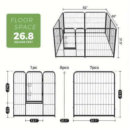 Parc pour chiens 8 ou 16 panneaux, chenil en métal à monter soi-même avec porte pour grands, moyens et petits chiens – 24, 32, 40 pouces, enclos pour chiots intérieur/extérieur, facile à assembler et à déplacer
