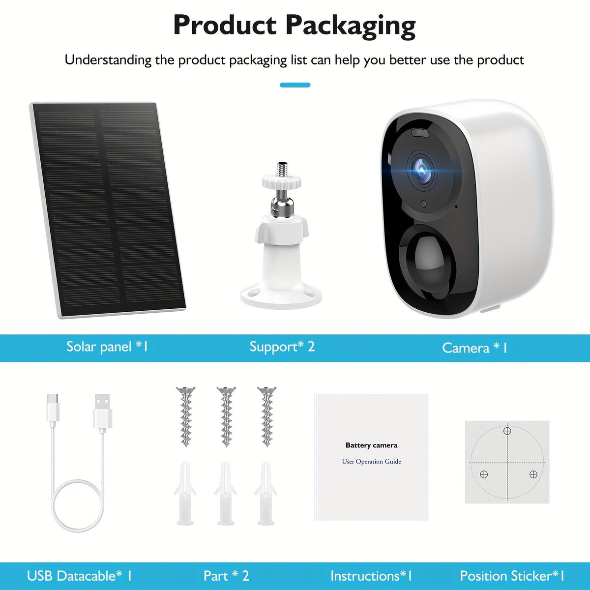 Caméra de sécurité extérieure solaire 2K 3MP – CCTV WiFi sans fil avec détection de mouvement IA, vision nocturne couleur, projecteur, audio bidirectionnel, étanchéité IP66, sans frais mensuels, stockage cloud et SD, sur batterie