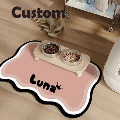 Personalized Quick-Dry Pet Feeding Mat Custom Name Paw Print Design Anti-Splash Absorbent Washable Placemat for Dogs and Cats 3 Styles Dark Gray Pink Yellow Brown