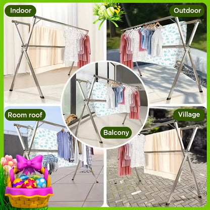 Séchoir à linge en acier inoxydable, 160 cm et 200 cm, rétractable, pliable et robuste, étendoir à linge intérieur/extérieur repliable avec longueur réglable pour balcon, chambre et buanderie
