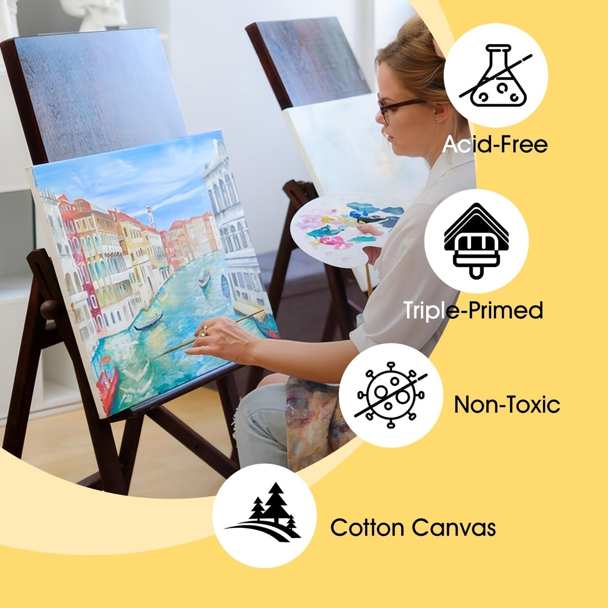 Lot de toiles tendues apprêtées en blanc, 100 % coton – Ensembles ronds, rectangulaires et carrés de 10, 15 et 20 pièces – Châssis entoilés d'artiste pour peinture acrylique, à l'huile, pouring et techniques mixtes