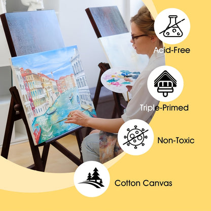 Lot de toiles tendues apprêtées en blanc, 100 % coton – Ensembles ronds, rectangulaires et carrés de 10, 15 et 20 pièces – Châssis entoilés d'artiste pour peinture acrylique, à l'huile, pouring et techniques mixtes