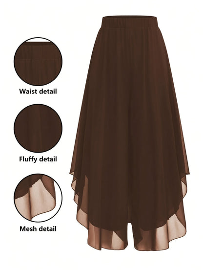 Pantalon évasé en mousseline pour femme, ourlet asymétrique, pantalon large fluide et élégant, style décontracté chic, couleur unie, XS-XXL, 4 couleurs