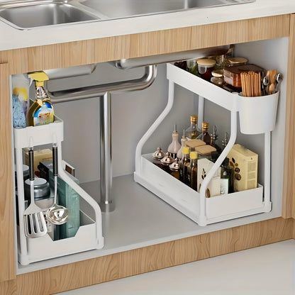Lot de 2 organisateurs sous évier avec tiroirs coulissants – Rangement de placard durable pour salle de bain et cuisine, rangement vertical gain de place, disponible en noir et blanc