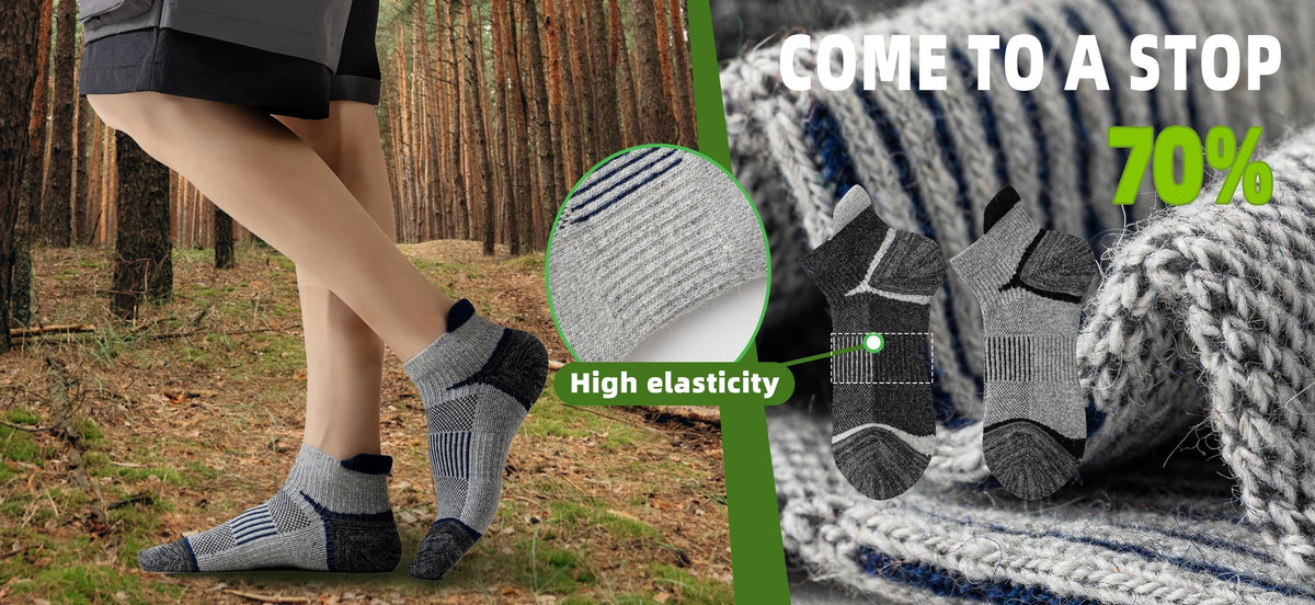 Lot de 6 paires de chaussettes de randonnée en laine mérinos pour hommes et femmes, chaussettes de course et de travail à cheville rembourrée avec soutien de compression, design invisible, respirant et absorbant l'humidité – Excellente idée cadeau