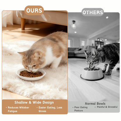 Ceramic Cat Bowl Set of 4 with Paw Print Design – Whisker-Friendly Pet Food & Water Dish for Dry & Wet Food, Multi-Bowl Feeding Set for Cats & Small Dogs, Dishwasher Safe & Easy to Clean