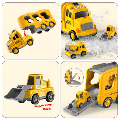 Ensemble de 5 véhicules de chantier pour enfants de 2 ans et plus - Camions de construction à friction avec véhicule de transport, cadeau d'anniversaire ou de Noël pour tout-petits, couleurs des accessoires aléatoires