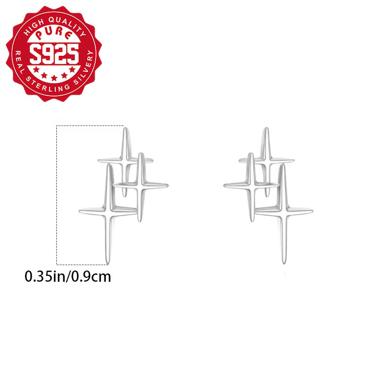 Boucles d'oreilles puces minimalistes en argent sterling 925 motif étoile pour femme – Design élégant en forme de soleil, bijoux polyvalents pour le quotidien et les fêtes, style intemporel, pochon cadeau inclus