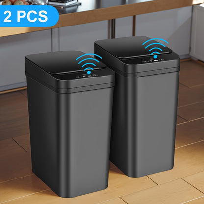 Lot de 2 poubelles automatiques sans contact – Poubelle à détecteur de mouvement avec couvercle, 10,5 litres, poubelle intelligente et fine pour salle de bain, chambre, bureau et salon