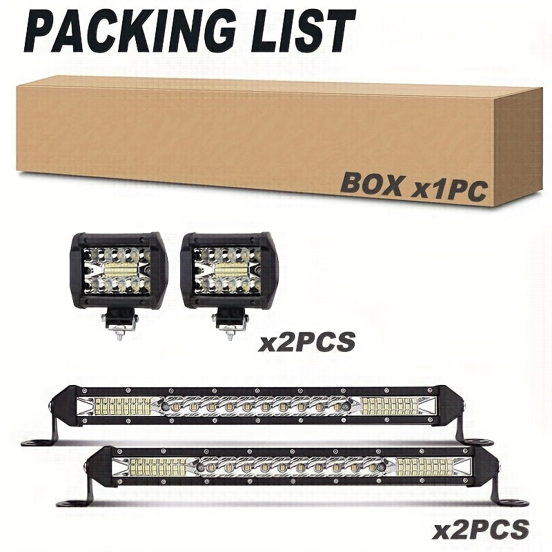 Kit de barre lumineuse de travail à LED pour camion tout-terrain, Jeep, SUV, UTV, VTT et tracteur – Barre lumineuse de 22" et 10" + pods LED de 4", 2000-3000 lumens, 12-24 V, aucune batterie requise, configurations multiples