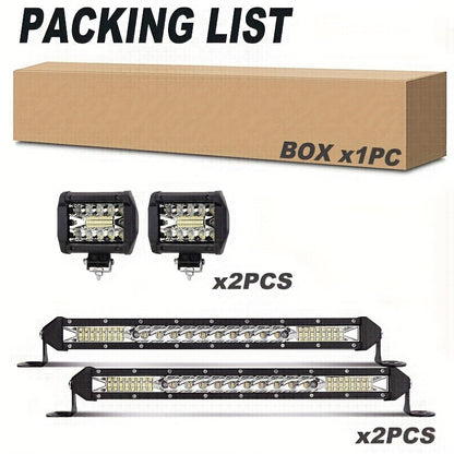 Kit de barre lumineuse de travail à LED pour camion tout-terrain, Jeep, SUV, UTV, VTT et tracteur – Barre lumineuse de 22" et 10" + pods LED de 4", 2000-3000 lumens, 12-24 V, aucune batterie requise, configurations multiples