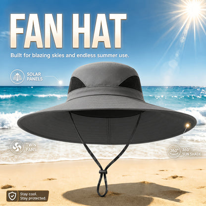 Chapeau de soleil à larges bords avec ventilateurs solaires – 2 ventilateurs solaires intégrés, vitesse du vent réglable, maille respirante, chapeau d'extérieur anti-UV avec mentonnière pour la pêche, le camping et les voyages