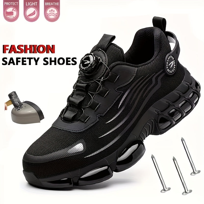 Chaussures de travail respirantes pour hommes – Chaussures de sécurité durables avec bandes réfléchissantes, semelle légère et amortissante pour l'industrie, la construction et un usage quotidien, disponibles en noir et gris, tailles US 6 à 11