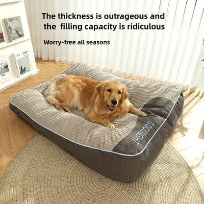 Canapé-lit futon de luxe à carreaux pour chiens et chats de taille moyenne et grande – Garnissage en polyester doux toutes saisons, fond antidérapant, parfait pour les golden retrievers, comprend des balles jouets en bonus, lit douillet pour chien