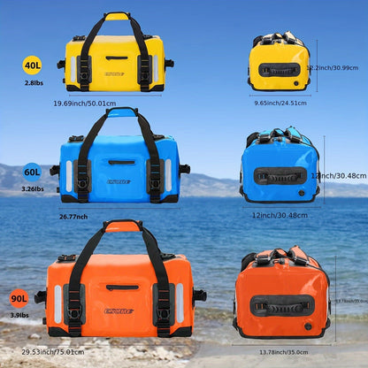 Sac à dos étanche pour kayak, camping, surf et voyage – Sac polochon léger à fermeture par enroulement pour hommes et femmes, stand-up paddle, bateau et aventures en plein air, 40 L / 60 L / 90 L