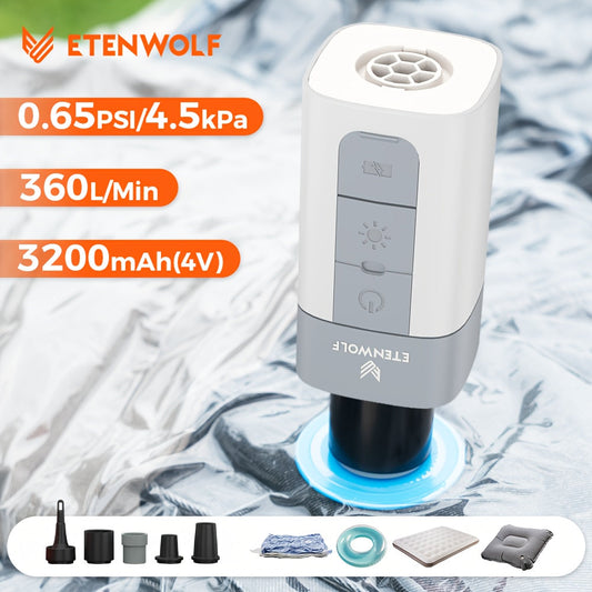 Pompe à air électrique portable 3200 mAh – Gonflage et dégonflage rapides, compresseur d'air pour matelas gonflables, bouées de piscine, anneaux de natation et sacs de rangement, compact et léger avec attache pour sac à dos pour le camping et le plein air