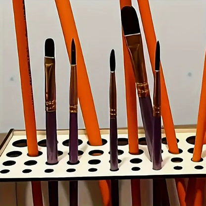 Support de pinceaux en bois à 67 trous - Organisateur de bureau pour artistes, boîte de rangement pour fournitures d'art, support de pinceaux léger et durable pour la peinture, le dessin et les loisirs créatifs