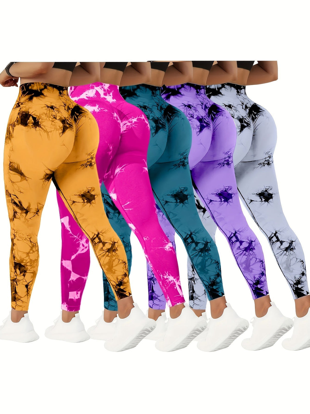 Lot de 5 pantalons de yoga taille haute pour femmes avec contrôle du ventre, leggings de fitness tie-dye extensibles, collants de course à pied, pantalons d'entraînement galbants, vêtements de sport toutes saisons en différentes couleurs