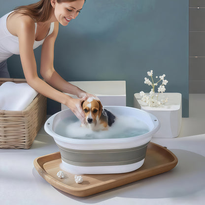 Baignoire pliable pour animaux avec ensemble de brosses de toilettage – Bassine portable et pliable pour chiens et chats, idéale pour les petits animaux, les voyages et le camping, bac de lavage polyvalent pour la maison et l'extérieur