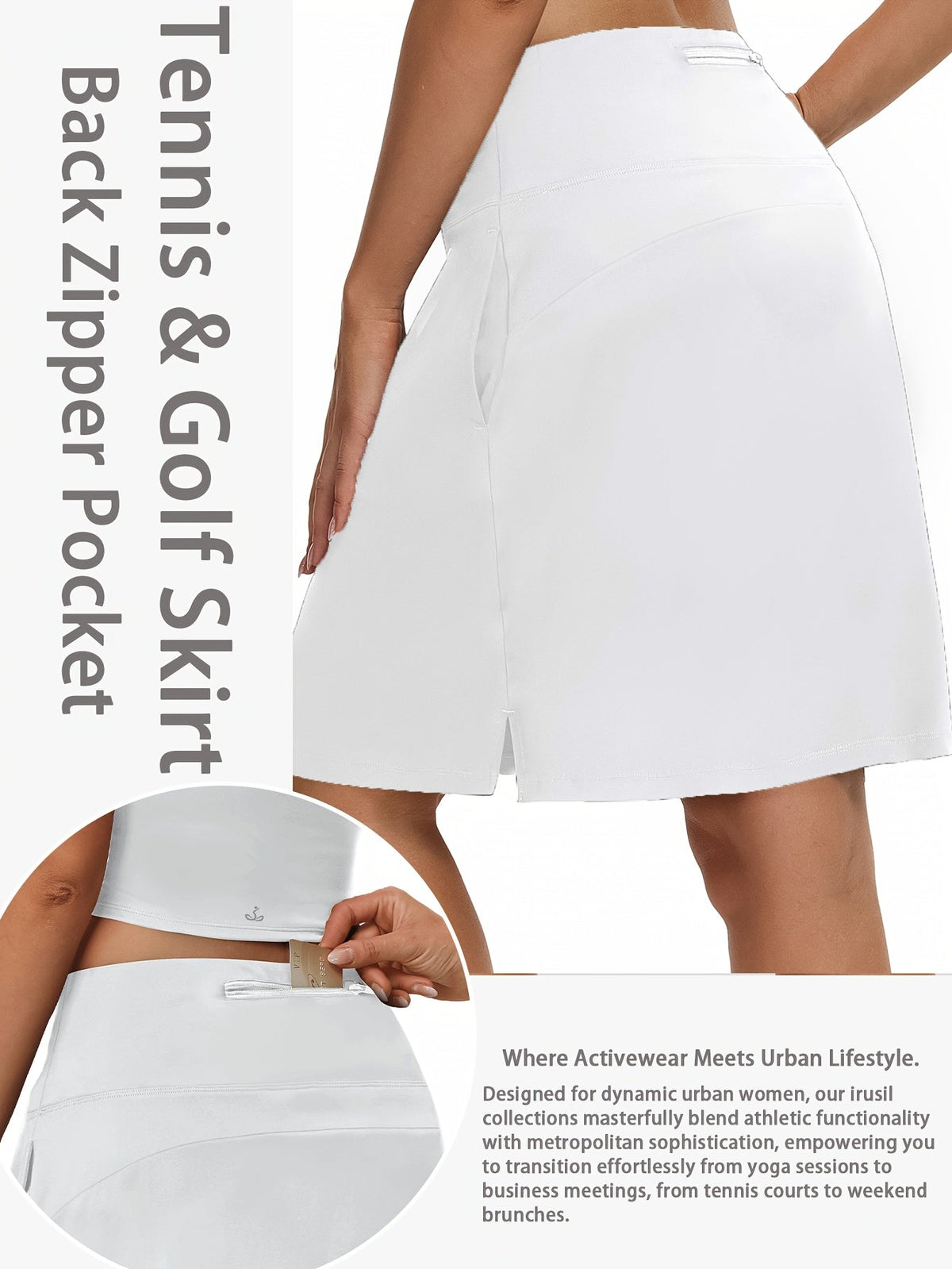 Jupe-short pour femme, longueur genou, 50 cm, avec 5 poches – Jupe de sport taille haute avec short intégré pour le tennis, le golf et le pickleball, jupe-short longue de sport, tailles S-XXL, coloris variés
