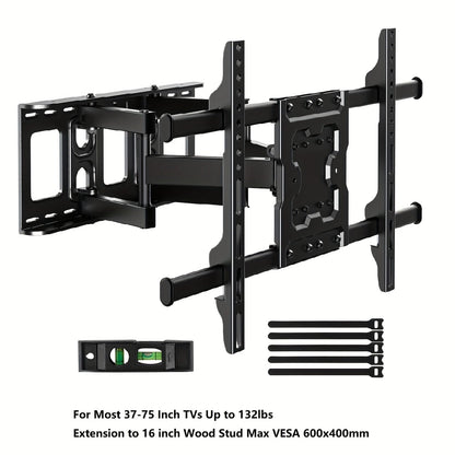 Support mural articulé pour TV 37-75 pouces, double bras, pivotant, inclinable, rotatif, VESA 600x400mm, capacité 60 kg, pour téléviseurs OLED/LCD/LED plats et incurvés, extension de 61 cm