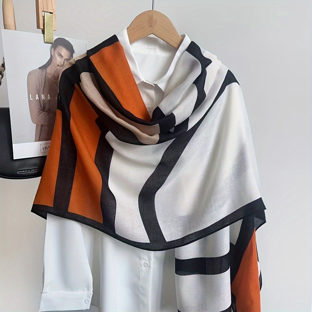 Écharpe et châle color-block en viscose pour femme – Accessoire doux et respirant à motif géométrique, coupe-vent et protection solaire pour les sorties décontractées et les voyages, léger, facile d'entretien et lavable à la main, beige kaki orange