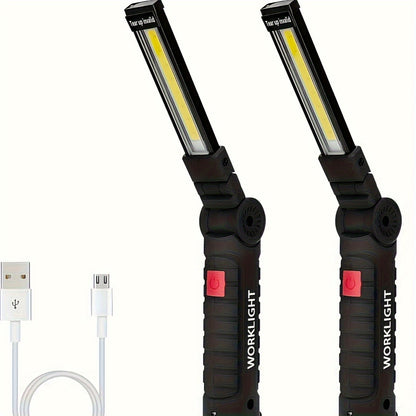 Lampe de travail LED COB rechargeable avec base magnétique – Lampe de poche portable de camping 1000 lumens, 5 modes, USB-C, lampe suspendue pour garage, jardin, urgence et extérieur, lot de 2/3/4