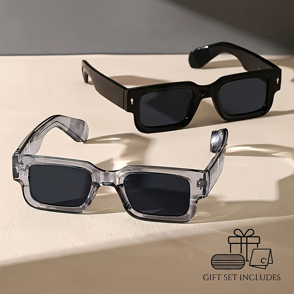Lot de 2 lunettes rétro carrées épaisses - Monture audacieuse protection UV400 pour hommes et femmes, soirées, festivals, costumes d'Halloween et look quotidien affirmé