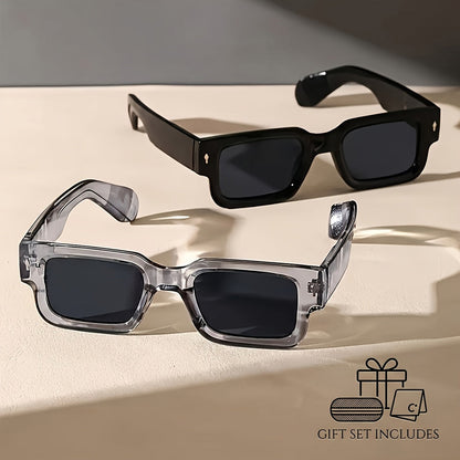 Lot de 2 lunettes rétro carrées épaisses - Monture audacieuse protection UV400 pour hommes et femmes, soirées, festivals, costumes d'Halloween et look quotidien affirmé