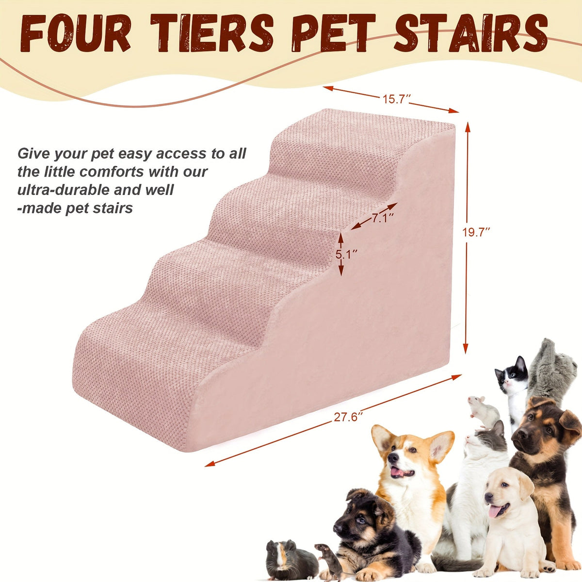 NIUBYA Escaliers pour chiens extra larges pour petits chiens – Marches pour animaux en mousse haute densité, fond antidérapant, rampe rembourrée douce pour lits hauts, canapés et divans, idéal pour les chiens âgés ou blessés, polypropylène, compact