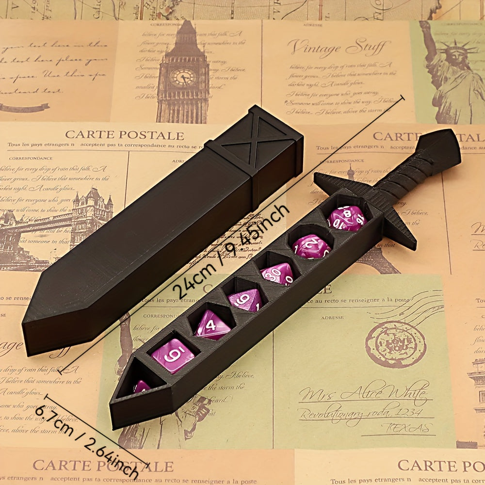 Set d'épée porte-dés pour jeux de rôle type D&D - Support à dés unique et original pour dés standards de 22 mm, couleurs assorties, cadeau idéal pour les maîtres du donjon, collectionneurs et passionnés de jeux de société