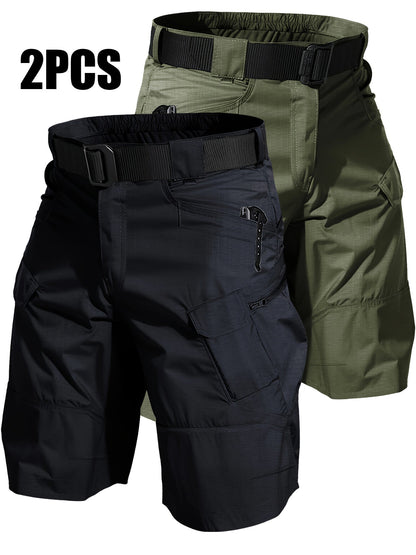 Lot de 2 shorts cargo pour homme à poches multiples - Shorts durables, coupe décontractée, parfaits pour la randonnée, le camping, la pêche et le travail, bas tactiques utilitaires pour homme, tailles S-XXXL, noir, gris, kaki, vert kaki
