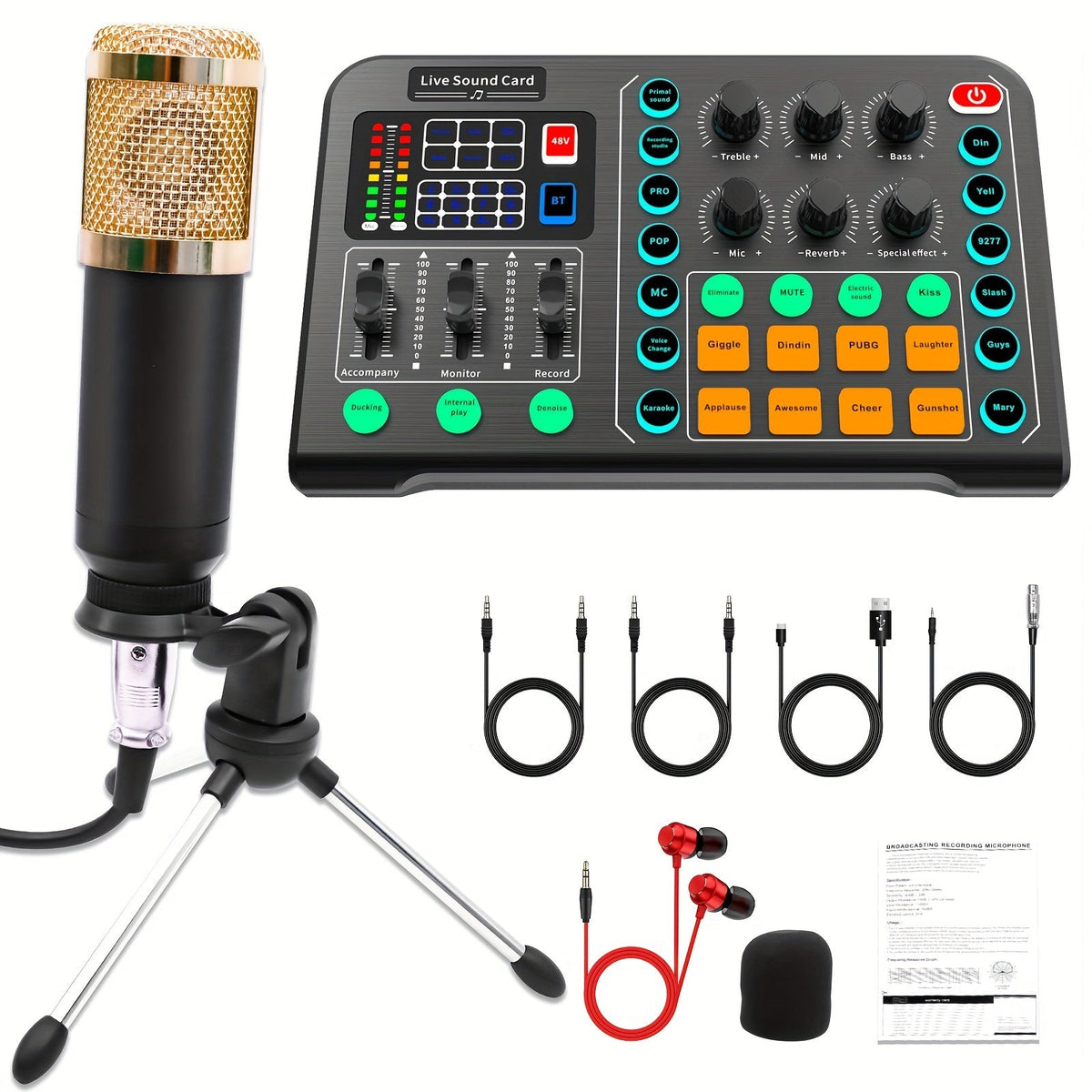 Kit de studio d'enregistrement pour podcast BM-800 avec carte son live, changeur de voix et écouteurs – Kit d'interface audio complet pour streaming, vlogging et diffusion en direct, plusieurs modèles disponibles