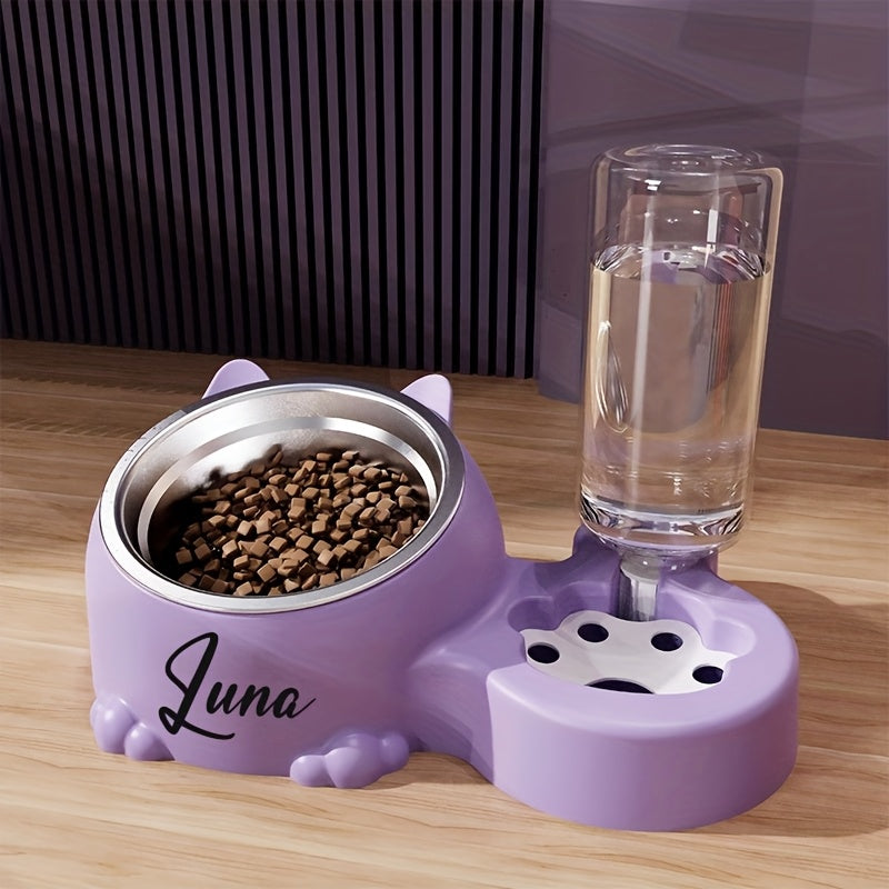 Personalized Tilted Pet Bowl for Cats & Dogs – Anti-Tip Ergonomic Neck Protection Food & Water Dish, Customizable Name Bowl for Small & Medium Pets, Integrated Food and Drinking Design
