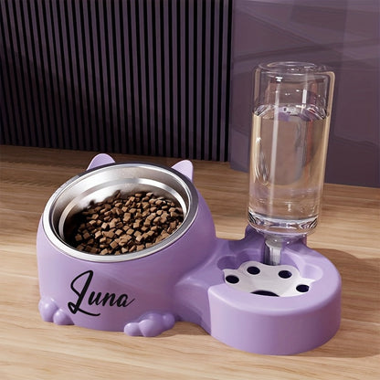 Personalized Tilted Pet Bowl for Cats & Dogs – Anti-Tip Ergonomic Neck Protection Food & Water Dish, Customizable Name Bowl for Small & Medium Pets, Integrated Food and Drinking Design