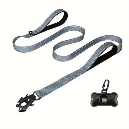 Laisse pour chien robuste de 1,8 m avec double poignée et mousqueton tactique – Laisse de dressage en corde réfléchissante avec attache rapide verrouillable pour chiens moyens et grands, 11 couleurs disponibles