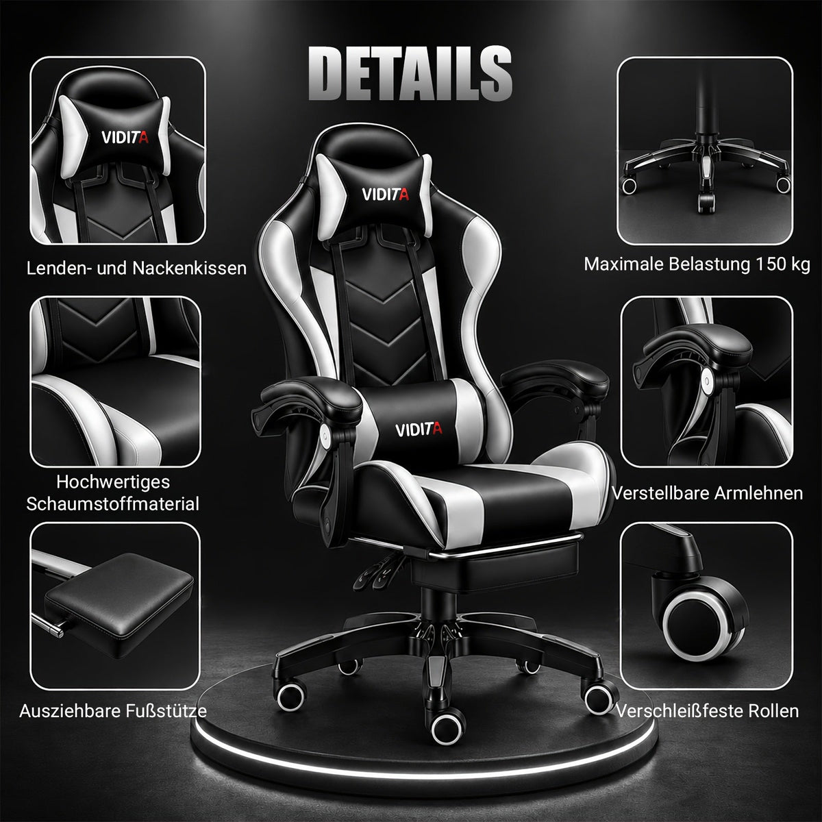 Chaise de bureau gaming ergonomique style course avec soutien lombaire, dossier haut réglable pour adultes et adolescents, fauteuil inclinable pour ordinateur PC