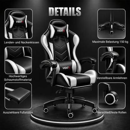 Chaise de bureau gaming ergonomique style course avec soutien lombaire, dossier haut réglable pour adultes et adolescents, fauteuil inclinable pour ordinateur PC