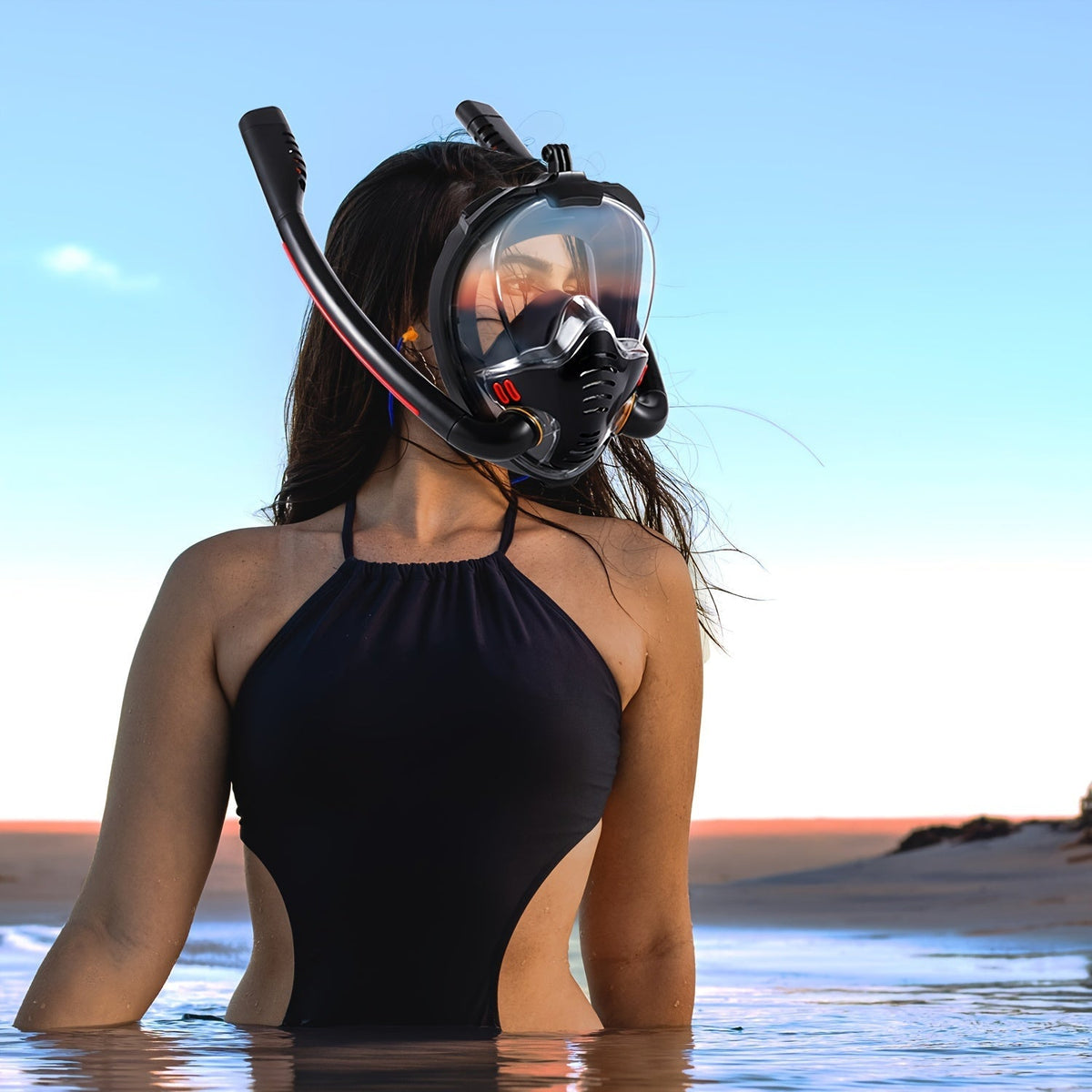 Masque de plongée intégral – Vue panoramique HD à 180° avec système anti-fuite Dry Top, design respirant pour adultes, hommes et femmes, masque de plongée et d'apnée