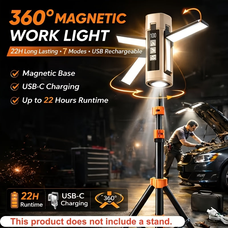Lampe de travail LED magnétique extensible et rechargeable – 7 modes d'éclairage, lampe d'inspection pliable et orientable à 360° pour la réparation automobile, les machines, le camping, la randonnée, la pêche et les urgences