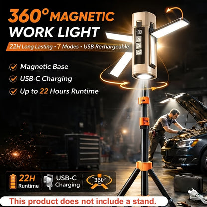 Lampe de travail LED magnétique extensible et rechargeable – 7 modes d'éclairage, lampe d'inspection pliable et orientable à 360° pour la réparation automobile, les machines, le camping, la randonnée, la pêche et les urgences